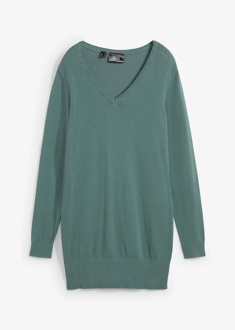 Basic Longpullover mit V-Ausschnitt in grün von vorne - bonprix Basic Longpullover mit V-Ausschnitt in grün von vorne - bonprix