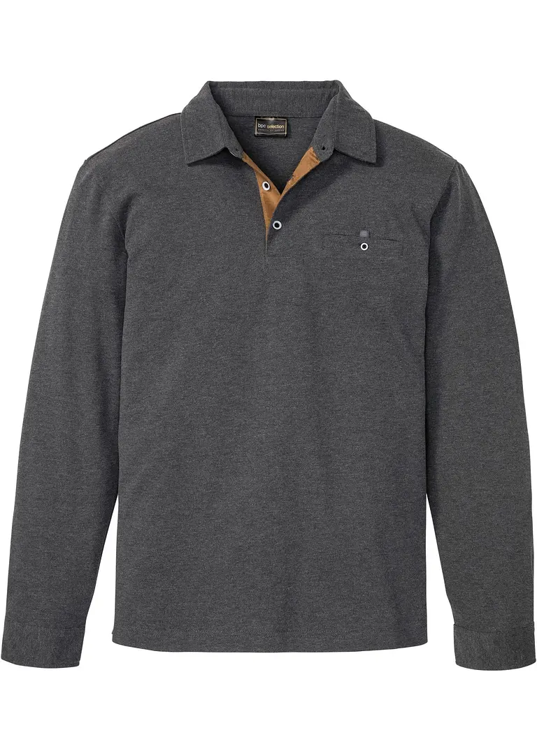 Piqué-Poloshirt, Langarm in grau von vorne - bonprix Piqué-Poloshirt, Langarm in grau von vorne - bonprix