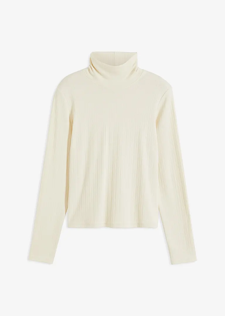 Rippshirt mit Rollkragen in beige von vorne - bonprix Rippshirt mit Rollkragen in beige von vorne - bonprix