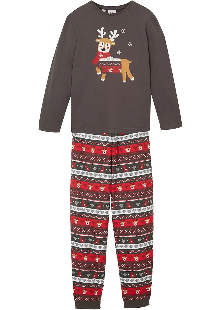 Pyjama mit Bio-Baumwolle (2-tlg. Set) in grau von vorne - bonprix Pyjama mit Bio-Baumwolle (2-tlg. Set) in grau von vorne - bonprix