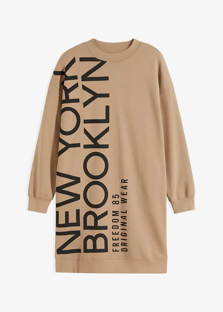 Oversize-Sweatkleid aus weichem Baumwoll-Mix in beige von vorne - bonprix Oversize-Sweatkleid aus weichem Baumwoll-Mix in beige von vorne - bonprix