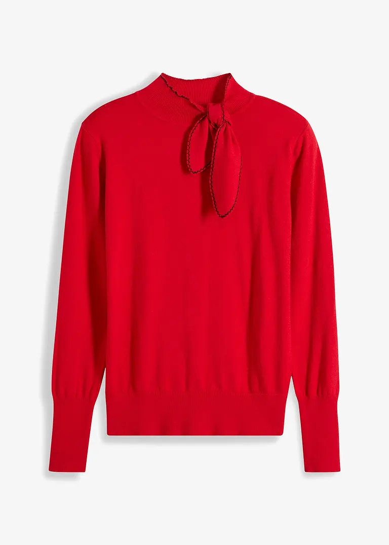 Feinstrickpullover mit Schleifendetail in rot von vorne - bonprix Feinstrickpullover mit Schleifendetail in rot von vorne - bonprix