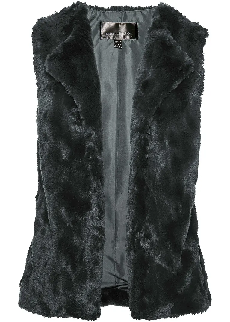 Fellimitat-Weste in schwarz von vorne - bonprix Fellimitat-Weste in schwarz von vorne - bonprix