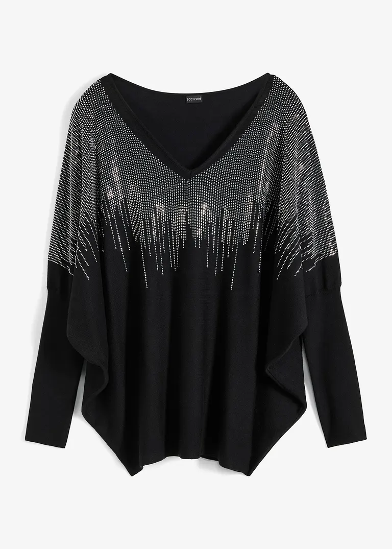 Feinstrickpullover mit Strass-Applikation in schwarz von vorne - bonprix Feinstrickpullover mit Strass-Applikation in schwarz von vorne - bonprix