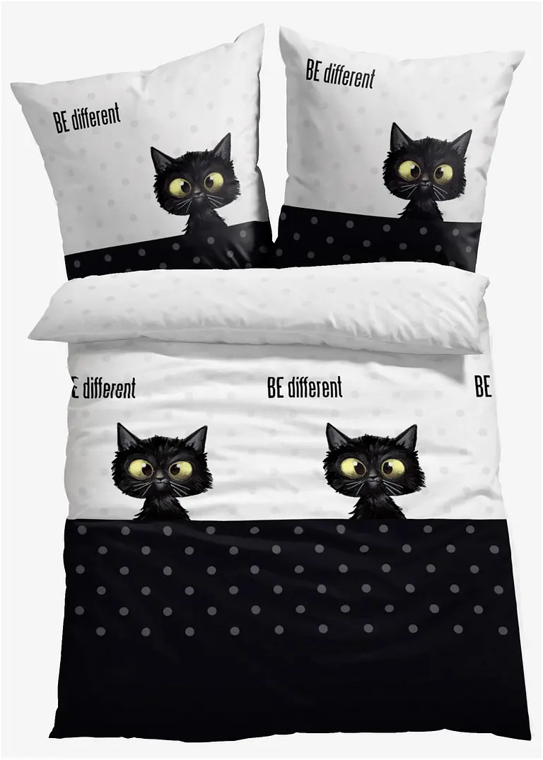 Bettwäsche mit Katze in schwarz - bonprix Bettwäsche mit Katze in schwarz - bonprix