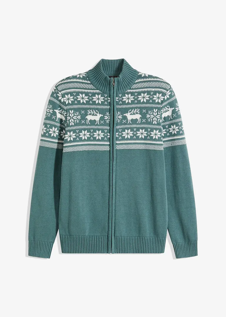Norweger Strickjacke aus reiner Baumwolle in grün von vorne - bonprix Norweger Strickjacke aus reiner Baumwolle in grün von vorne - bonprix