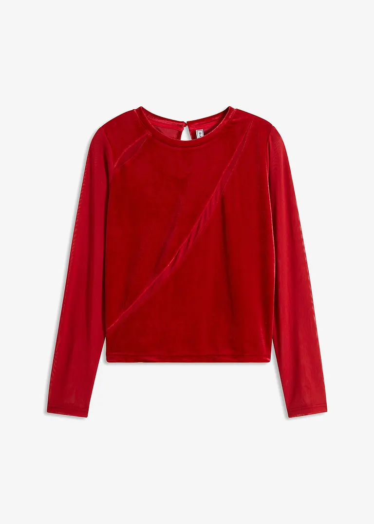 Langarmshirt mit Mesh-Einsatz in rot von vorne - bonprix Langarmshirt mit Mesh-Einsatz in rot von vorne - bonprix