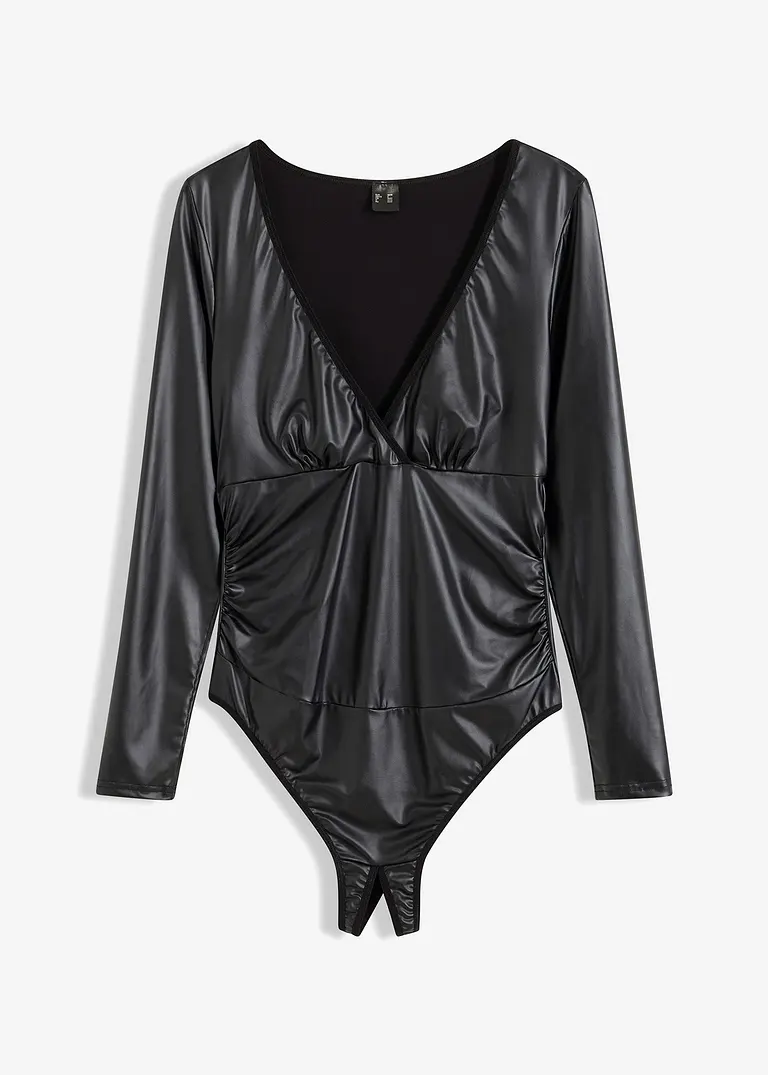 Stringbody ouvert mit Wetlook in schwarz von vorne - VENUS Stringbody ouvert mit Wetlook in schwarz von vorne - VENUS