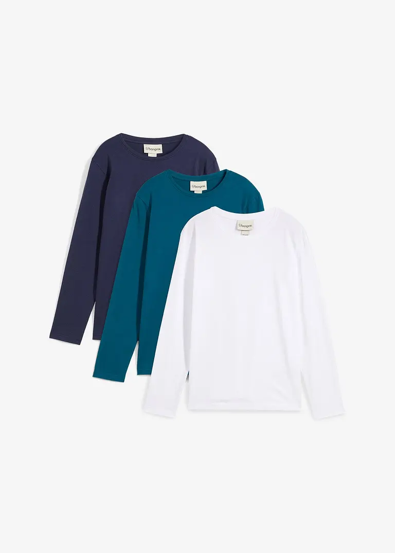 Langarmshirt mit Bio-Baumwolle (3er Pack) in petrol von vorne - bonprix Langarmshirt mit Bio-Baumwolle (3er Pack) in petrol von vorne - bonprix