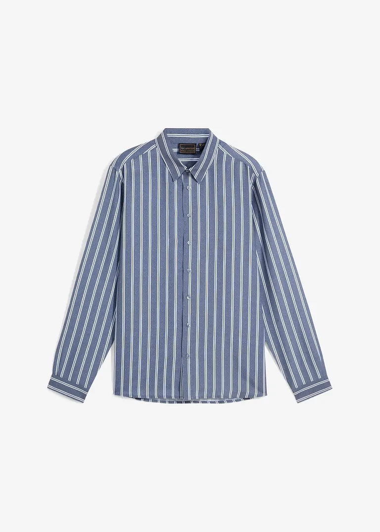 Langarmhemd aus reiner Baumwolle, Slim Fit in blau von vorne - bonprix Langarmhemd aus reiner Baumwolle, Slim Fit in blau von vorne - bonprix