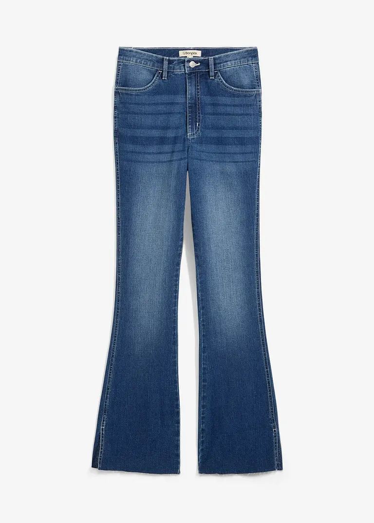 Bootcut Jeans High Waist, Soft Stretch in blau von vorne - bonprix Bootcut Jeans High Waist, Soft Stretch in blau von vorne - bonprix