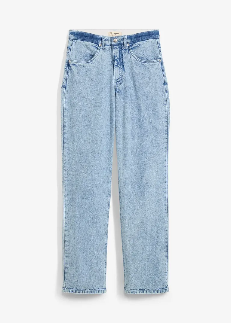 Straight-Jeans High Waist, Bequembund Low Stretch in blau von vorne - bonprix Straight-Jeans High Waist, Bequembund Low Stretch in blau von vorne - bonprix
