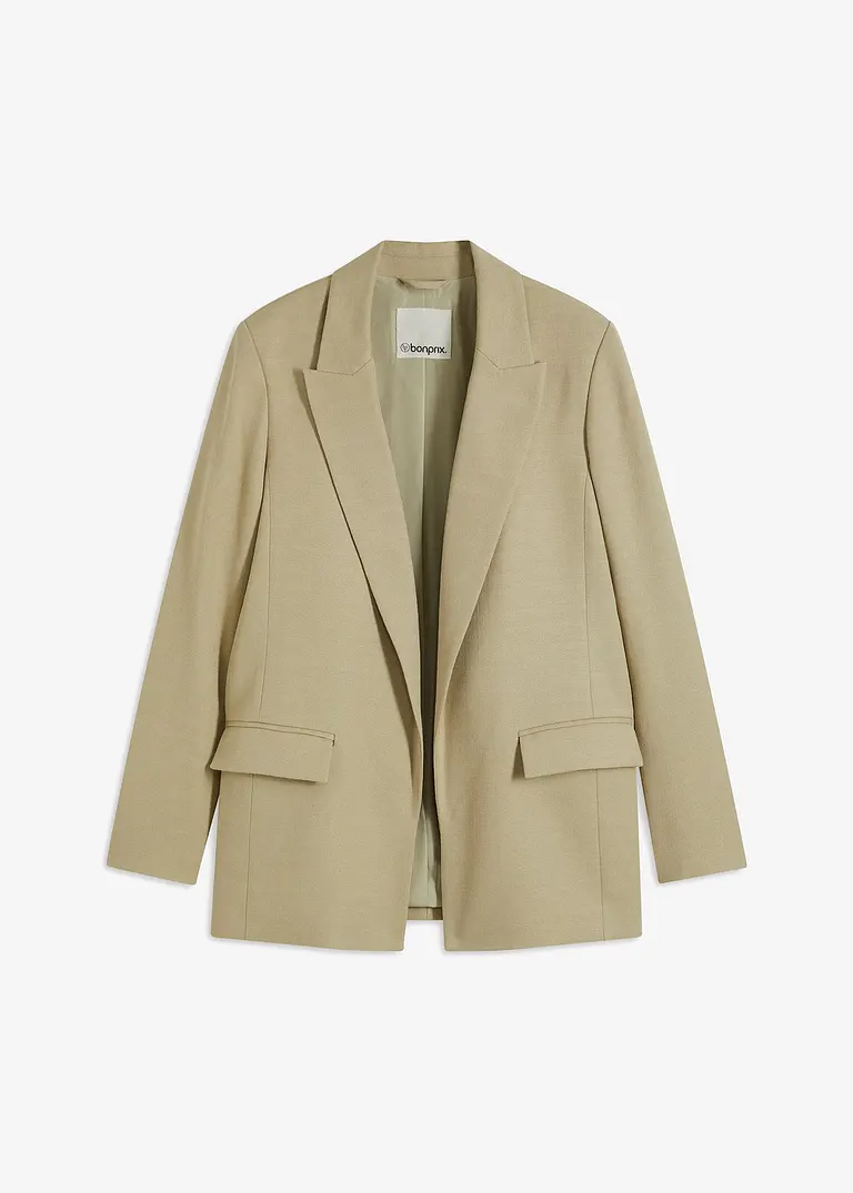 Blazer in Leinenoptik mit gestreiftem Futter in grün von vorne - bonprix Blazer in Leinenoptik mit gestreiftem Futter in grün von vorne - bonprix