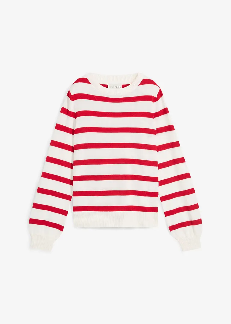Pullover mit leichten Ballonärmeln, Langarm in weiß von vorne - bonprix Pullover mit leichten Ballonärmeln, Langarm in weiß von vorne - bonprix