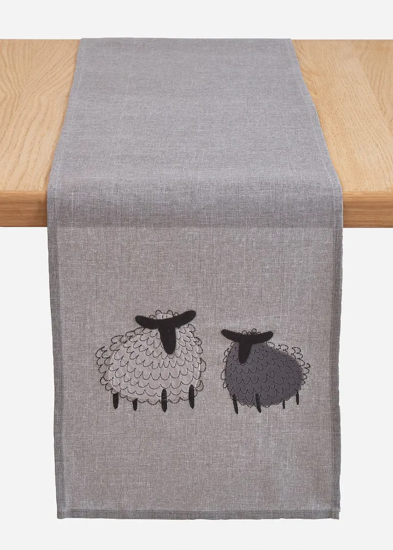 Tischläufer mit Schaf Stickerei in grau von vorne - bonprix Tischläufer mit Schaf Stickerei in grau von vorne - bonprix