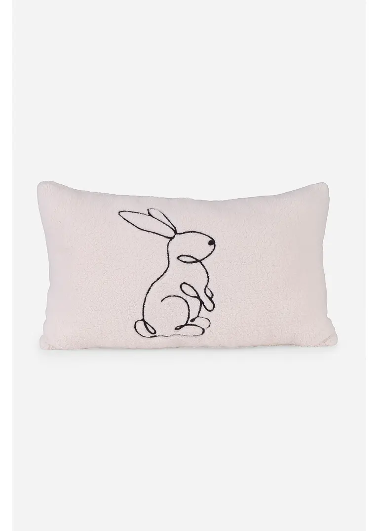 Samtweiches Dekokissen mit moderner Hasen-Stickerei in weiß von vorne - bonprix Samtweiches Dekokissen mit moderner Hasen-Stickerei in weiß von vorne - bonprix