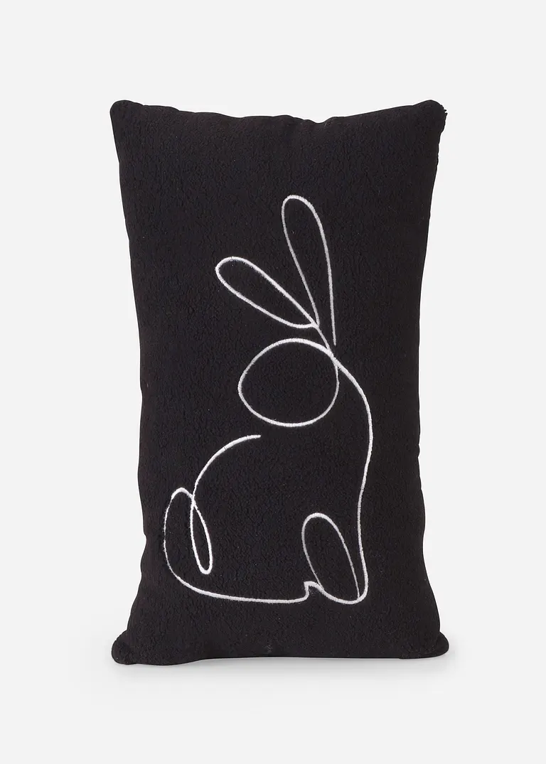 Samtweiches Dekokissen mit moderner Hasen-Stickerei in schwarz von vorne - bonprix Samtweiches Dekokissen mit moderner Hasen-Stickerei in schwarz von vorne - bonprix