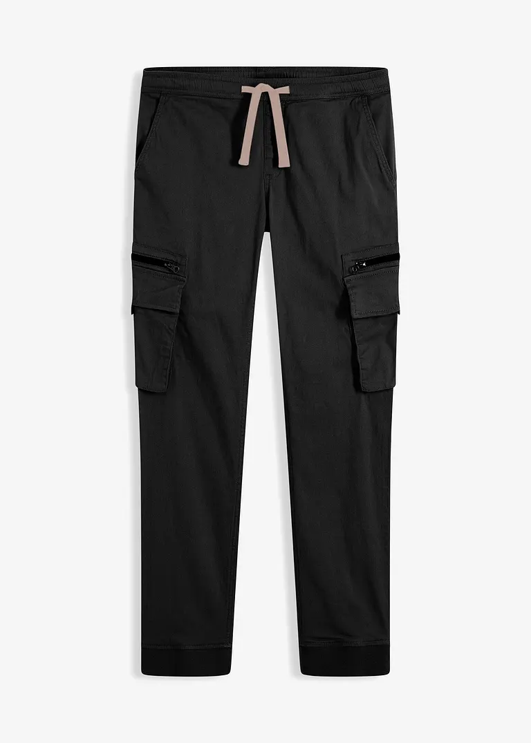 Stretch-Schlupfhose mit Cargotaschen, Regular Fit in schwarz von vorne - bonprix Stretch-Schlupfhose mit Cargotaschen, Regular Fit in schwarz von vorne - bonprix