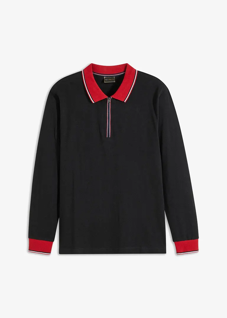 Langarm - Poloshirt in schwarz von vorne - bonprix Langarm - Poloshirt in schwarz von vorne - bonprix