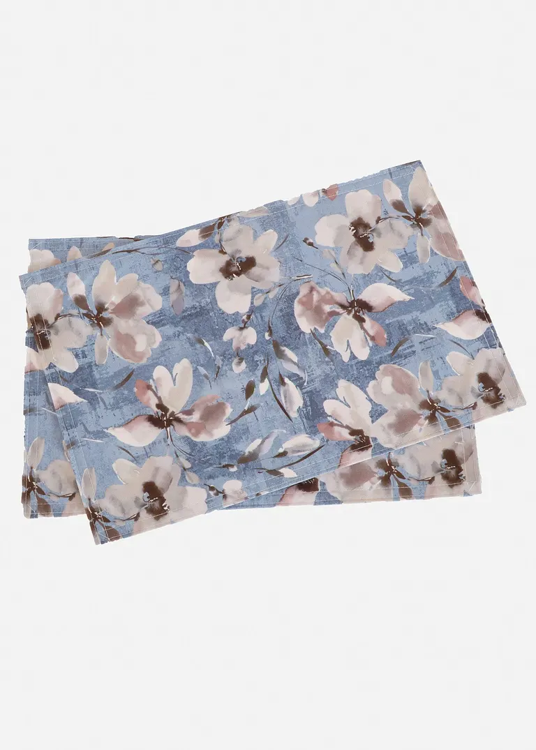 Tischset mit Blumen Druck (2er Pack) in blau von vorne - bonprix Tischset mit Blumen Druck (2er Pack) in blau von vorne - bonprix