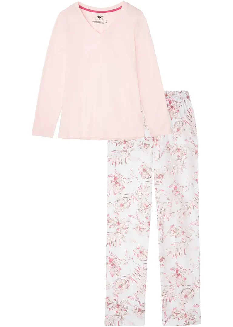 Pyjama aus reiner Bio-Baumwolle in weiß von vorne - bonprix Pyjama aus reiner Bio-Baumwolle in weiß von vorne - bonprix