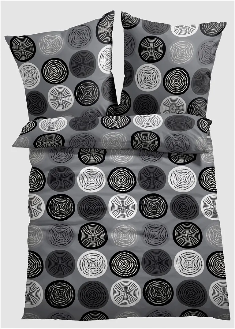 Bettwäsche mit Kreisen in grau von vorne - bonprix Bettwäsche mit Kreisen in grau von vorne - bonprix
