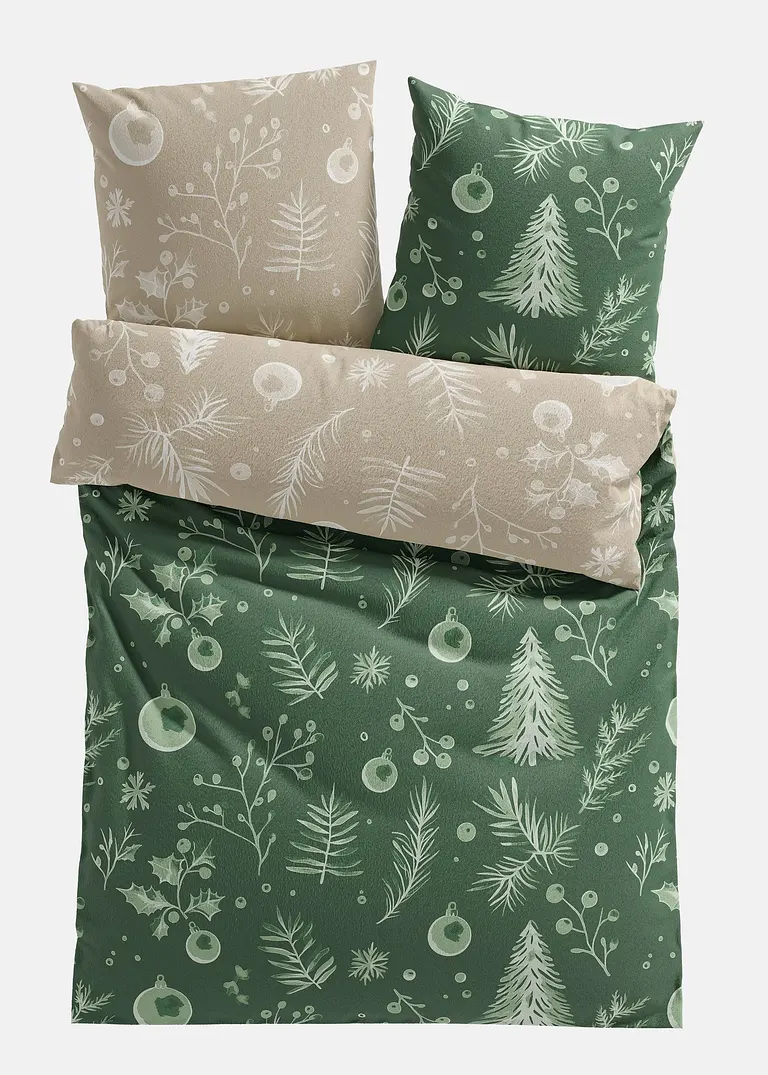 Wendebettwäsche mit floralem Weihnachtsmuster in grün von vorne - bonprix Wendebettwäsche mit floralem Weihnachtsmuster in grün von vorne - bonprix