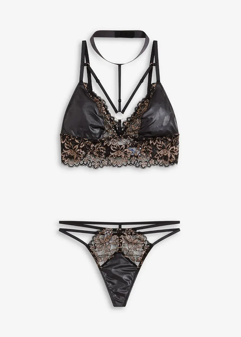 Bralette + String (2-tlg.Set) in schwarz von vorne - bonprix Bralette + String (2-tlg.Set) in schwarz von vorne - bonprix