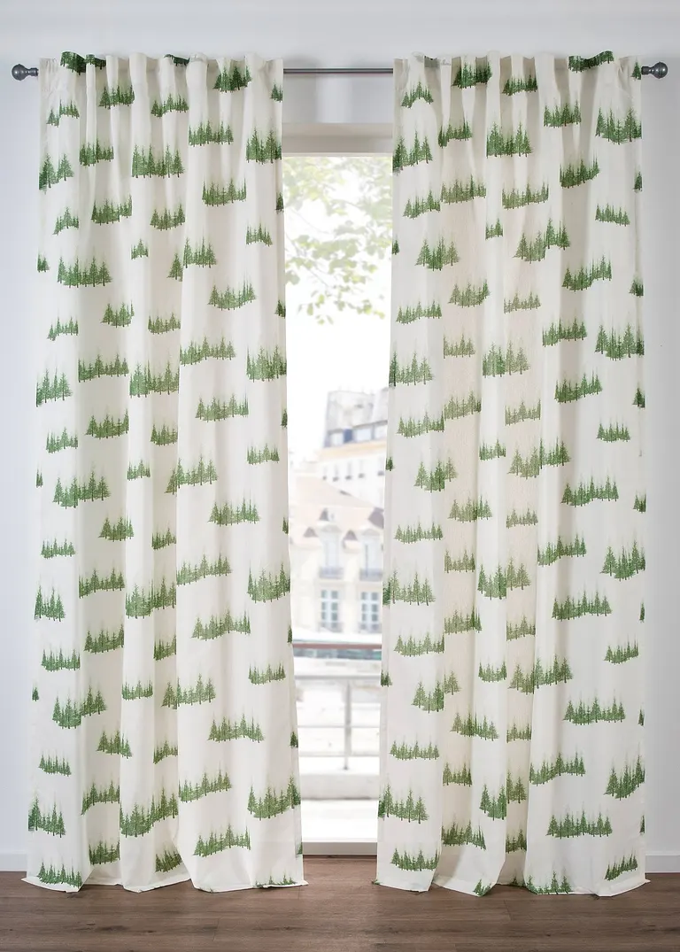 Gardine mit bedruckten Tannenbäumen (1er Pack) in grün - bonprix Gardine mit bedruckten Tannenbäumen (1er Pack) in grün - bonprix