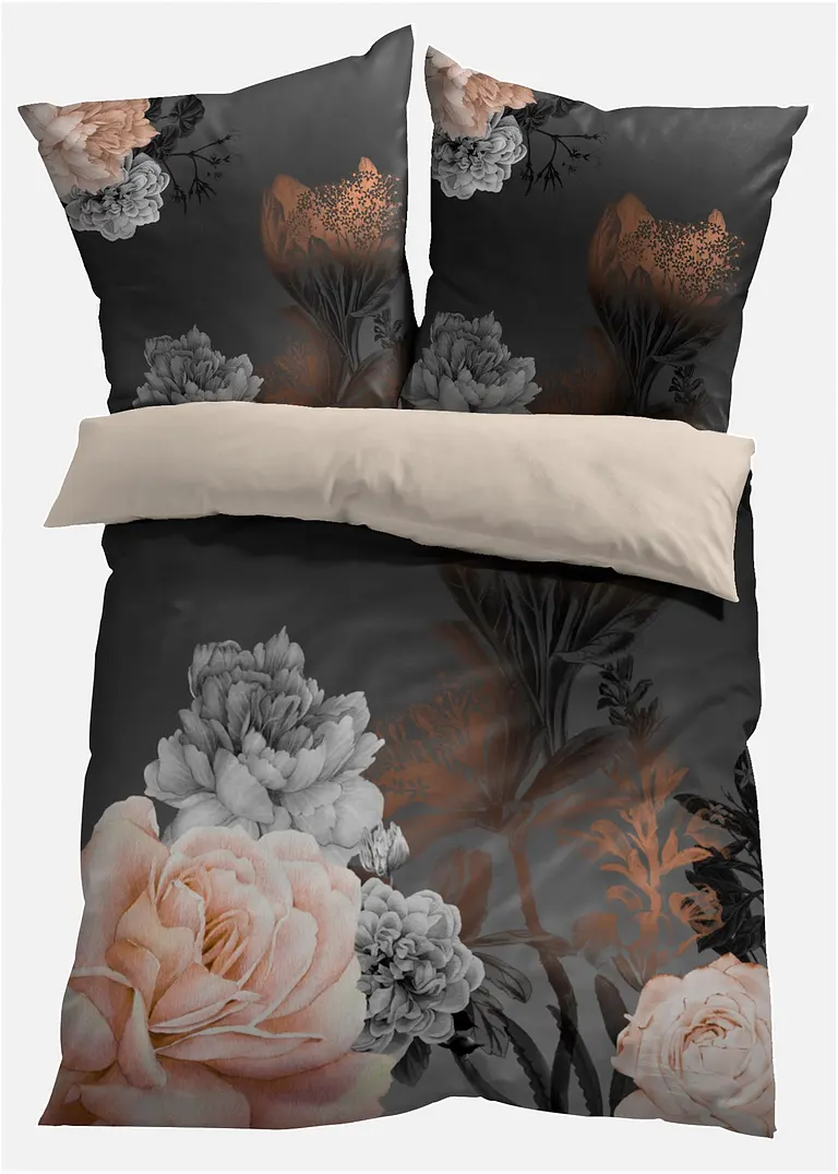 Wendebettwäsche mit Blumen Design in schwarz von vorne - bonprix Wendebettwäsche mit Blumen Design in schwarz von vorne - bonprix