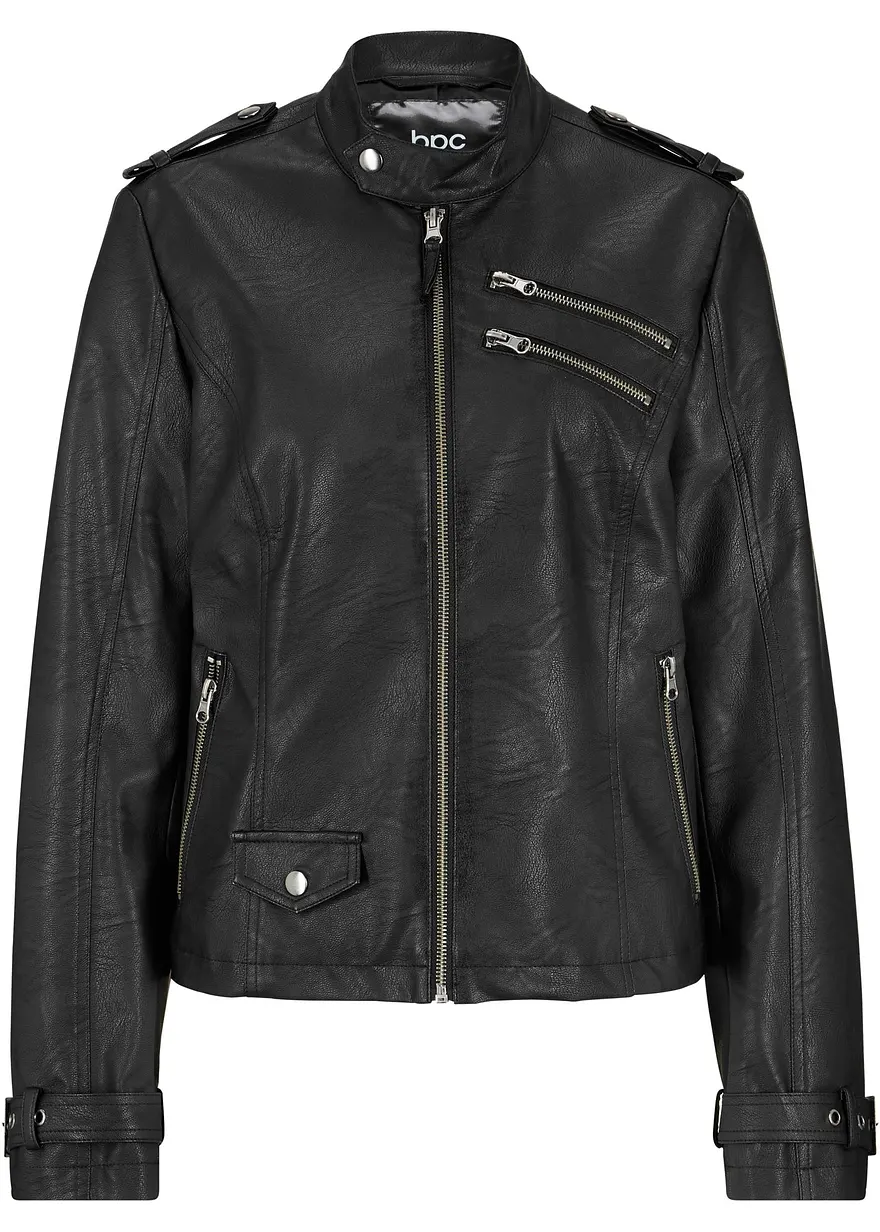 Lederimitat Biker-Jacke mit Reißverschlüssen in schwarz von vorne - bpc bonprix collection Lederimitat Biker-Jacke mit Reißverschlüssen in schwarz von vorne - bpc bonprix collection