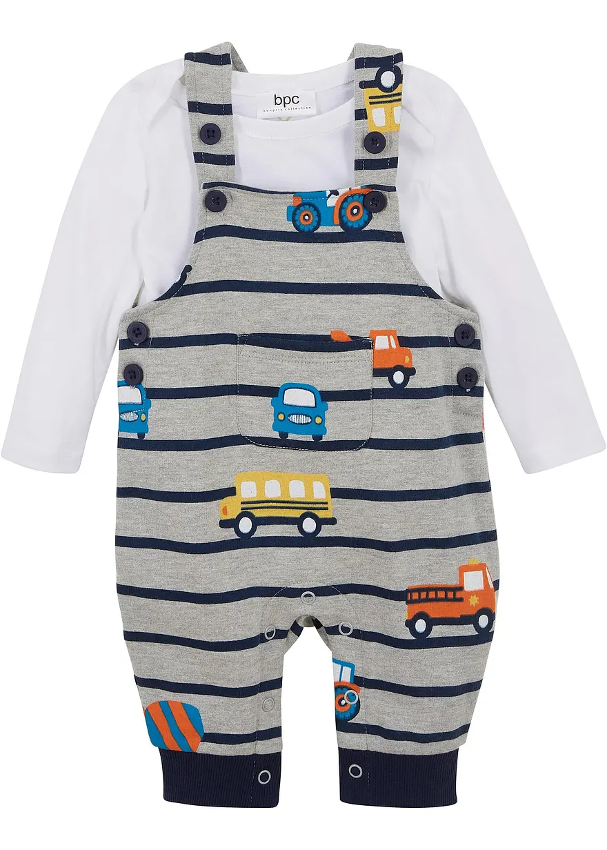 Baby Langarmbody + Sweatlatzhose (2-tlg. Set) in grau von vorne - bonprix Baby Langarmbody + Sweatlatzhose (2-tlg. Set) in grau von vorne - bonprix