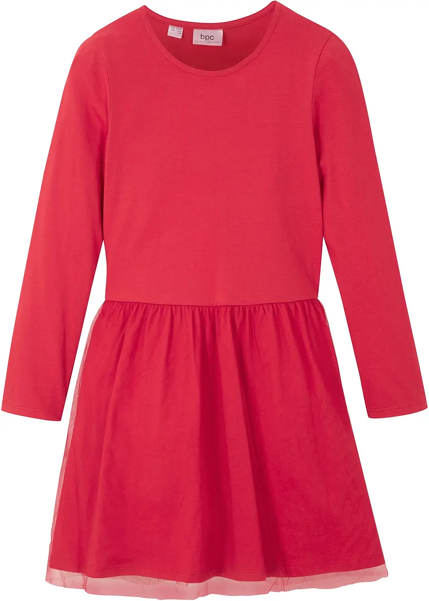Jerseykleid mit Tüll in rot von vorne - bonprix Jerseykleid mit Tüll in rot von vorne - bonprix