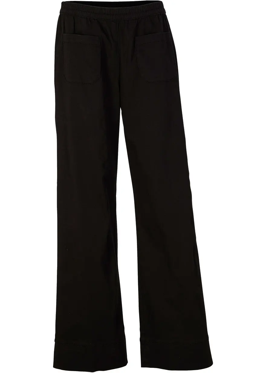Twillhose mit ausgestelltem Bein und High-Waist-Bequembund in schwarz von vorne - bonprix Twillhose mit ausgestelltem Bein und High-Waist-Bequembund in schwarz von vorne - bonprix
