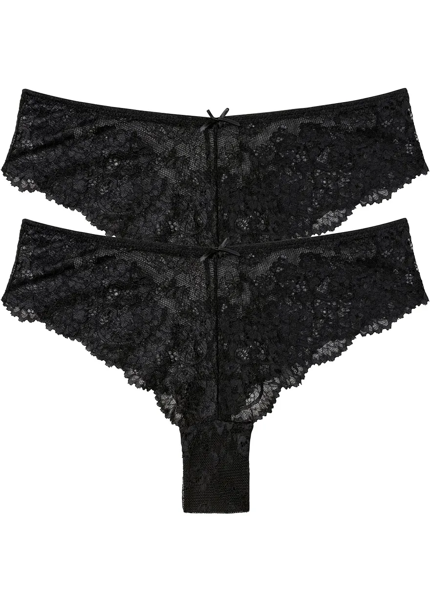 (2er Pack) Brazilslip aus zarter Spitze in schwarz von vorne - bonprix (2er Pack) Brazilslip aus zarter Spitze in schwarz von vorne - bonprix