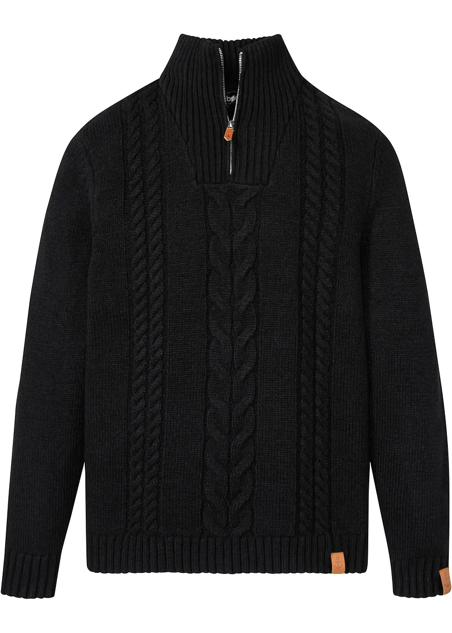 Grobstrick Troyer Pullover mit Zopfmuster in schwarz von vorne - bonprix Grobstrick Troyer Pullover mit Zopfmuster in schwarz von vorne - bonprix