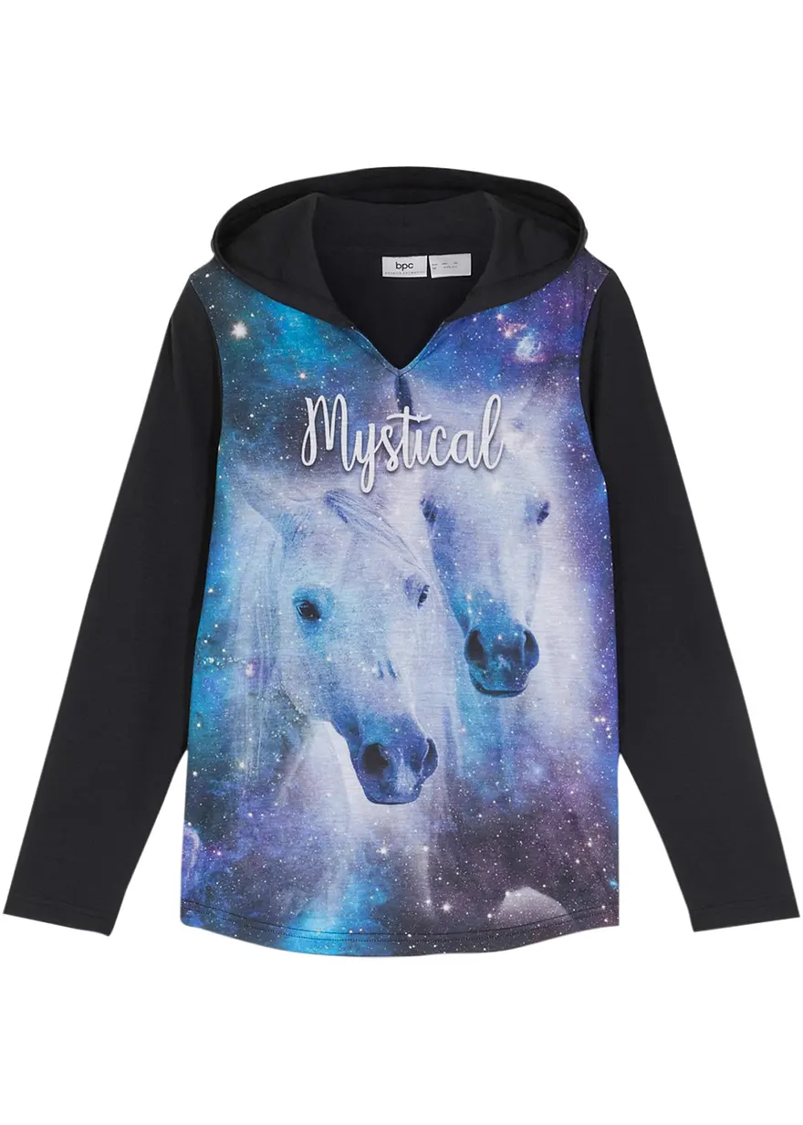 Mädchen Kapuzen-Langarmshirt mit Fotodruck in schwarz von vorne - bonprix Mädchen Kapuzen-Langarmshirt mit Fotodruck in schwarz von vorne - bonprix