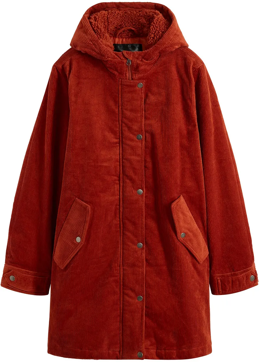 Warmer Cord-Parka mit Teddy-Futter in der Kapuze, in A-Linie in braun von vorne - bonprix Warmer Cord-Parka mit Teddy-Futter in der Kapuze, in A-Linie in braun von vorne - bonprix