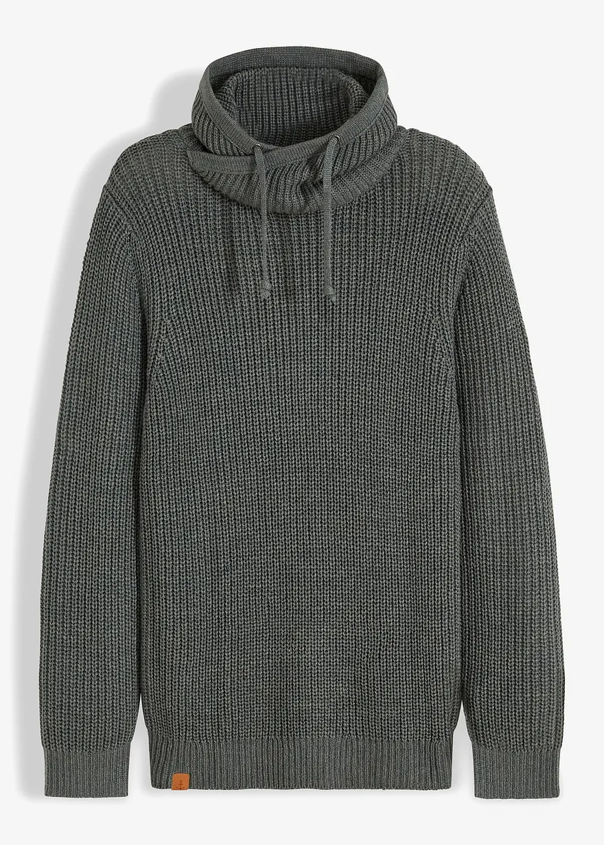 Grobstrick-Pullover mit Schalkragen in grün von vorne - bonprix Grobstrick-Pullover mit Schalkragen in grün von vorne - bonprix