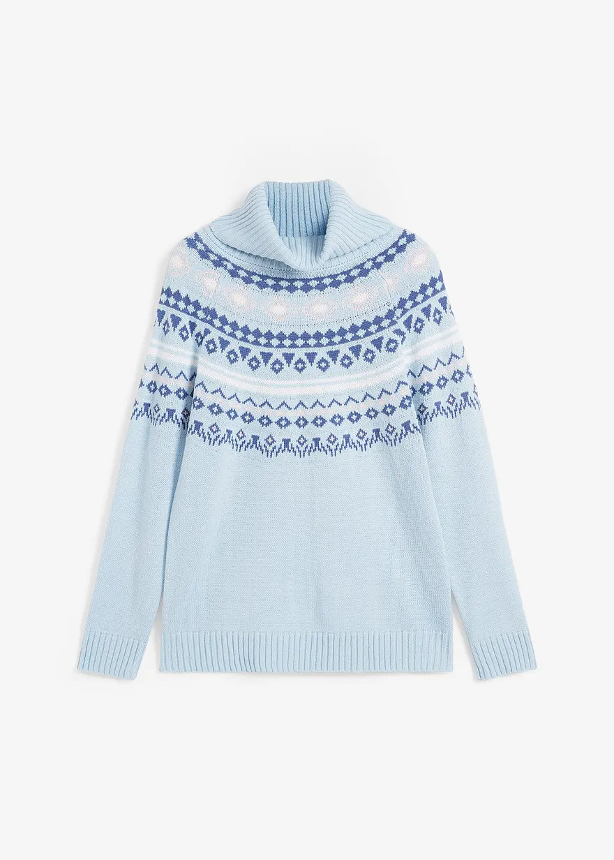 Norweger-Rollkragenpullover in blau von vorne - bonprix Norweger-Rollkragenpullover in blau von vorne - bonprix