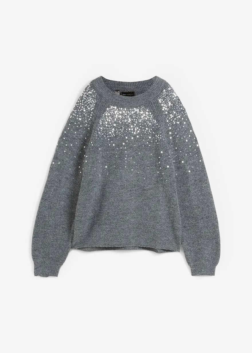 Pullover mit Pailletten in grau von vorne - bonprix Pullover mit Pailletten in grau von vorne - bonprix