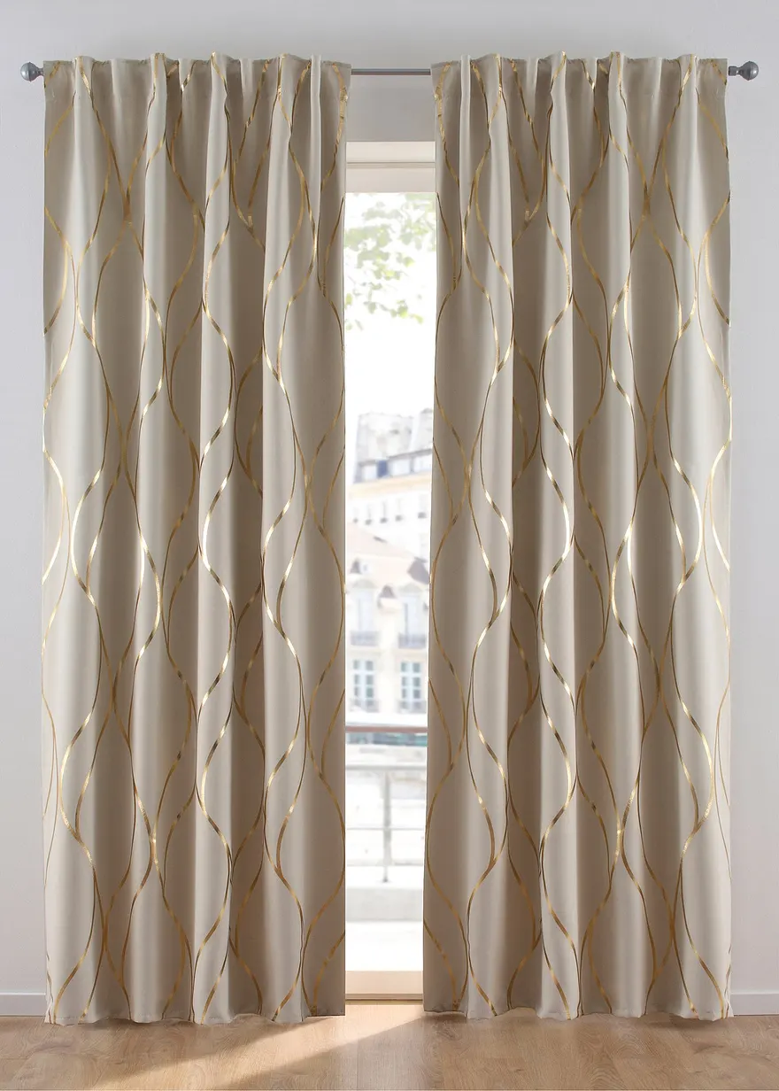 Abdunkelnder Vorhang mit dekorativem Glanzdruck (1er Pack) in beige - bonprix Abdunkelnder Vorhang mit dekorativem Glanzdruck (1er Pack) in beige - bonprix