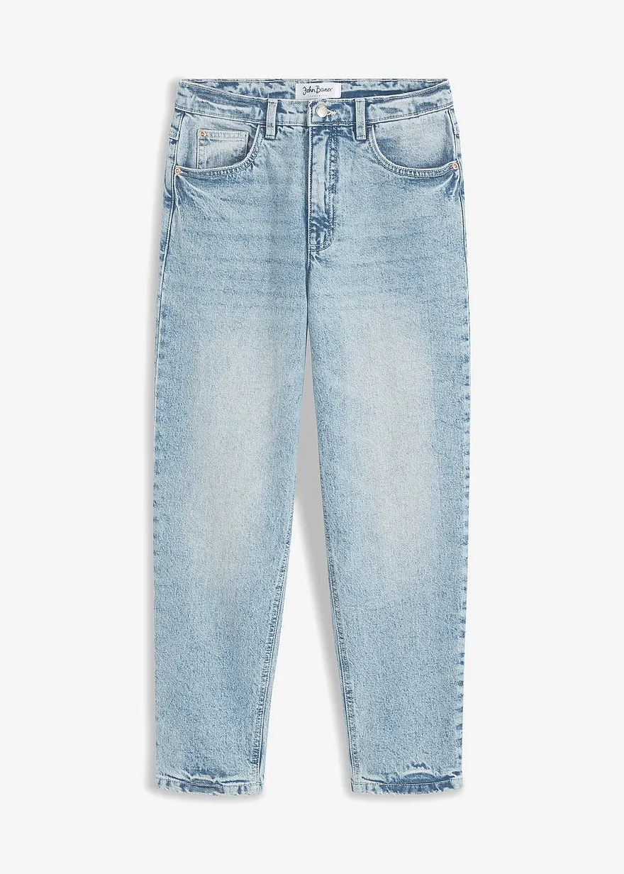 Mom Jeans High Waist, Low Stretch cropped in blau von vorne - bonprix Mom Jeans High Waist, Low Stretch cropped in blau von vorne - bonprix