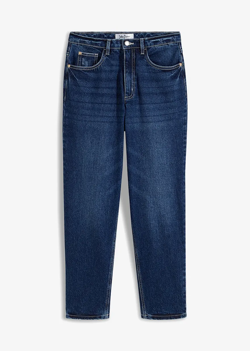 Mom Jeans High Waist, Low Stretch cropped in blau von vorne - bonprix Mom Jeans High Waist, Low Stretch cropped in blau von vorne - bonprix