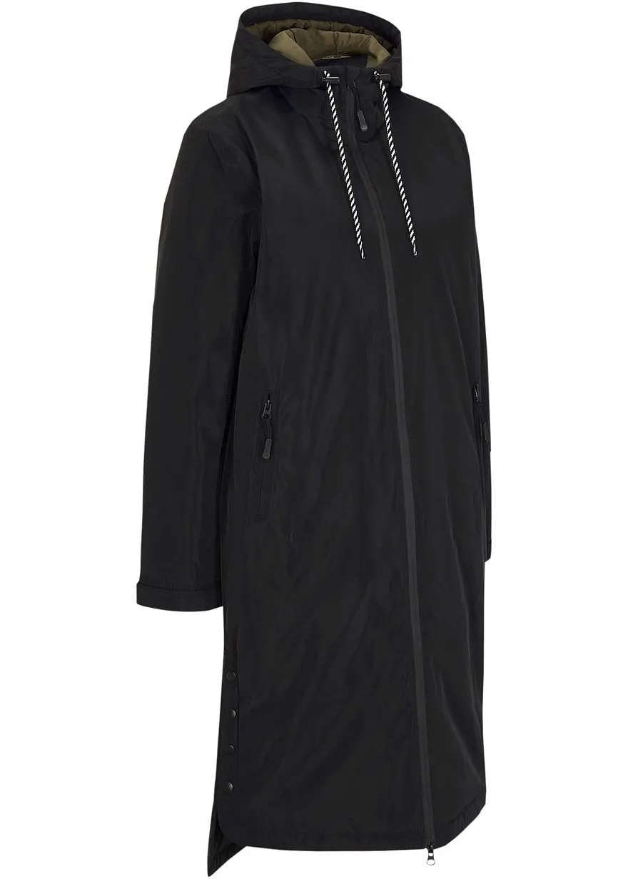 wasserdichter, wattierter Regenmantel in Midi-Länge in schwarz von vorne - bonprix wasserdichter, wattierter Regenmantel in Midi-Länge in schwarz von vorne - bonprix