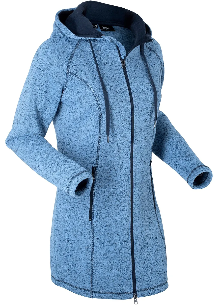 Long-Fleecejacke mit Kapuze in blau von vorne - bonprix Long-Fleecejacke mit Kapuze in blau von vorne - bonprix