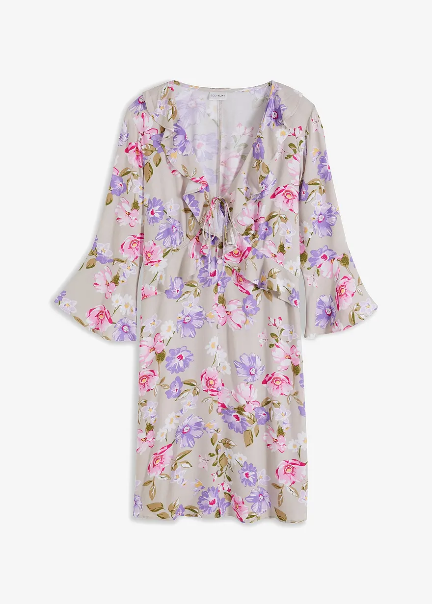 Crepe-Kleid mit Volants in grau von vorne - BODYFLIRT Crepe-Kleid mit Volants in grau von vorne - BODYFLIRT