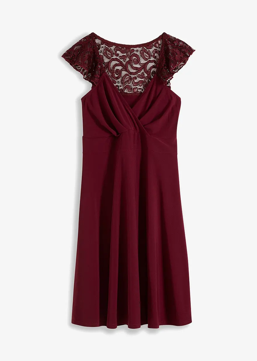 Kleid mit Spitze in lila von vorne - BODYFLIRT Kleid mit Spitze in lila von vorne - BODYFLIRT