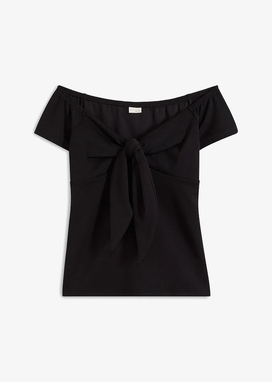 Carmenshirt mit Struktur-Effekt in schwarz von vorne - BODYFLIRT boutique Carmenshirt mit Struktur-Effekt in schwarz von vorne - BODYFLIRT boutique