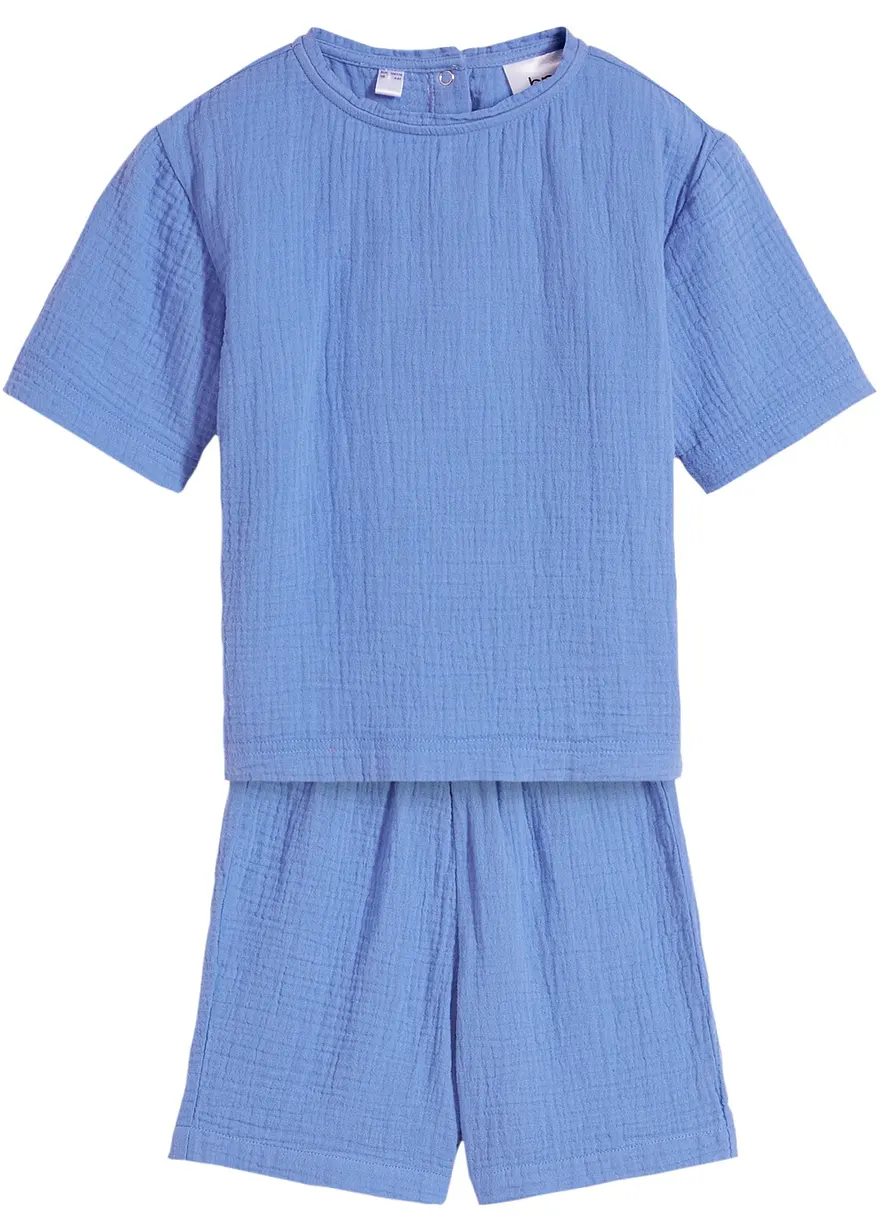 Jungen Musselin Hemd und Shorts (2-tlg.Set) in blau von vorne - bpc bonprix collection Jungen Musselin Hemd und Shorts (2-tlg.Set) in blau von vorne - bpc bonprix collection
